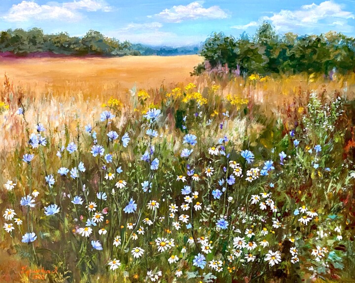 Pintura titulada "Полевые цветы" por Liudmila Kurilovich, Obra de arte original, Oleo