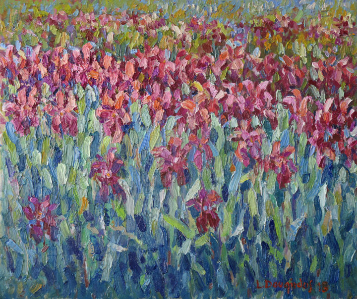 Painting titled "Irises" by Liudvikas Daugirdas, Original Artwork, Oil