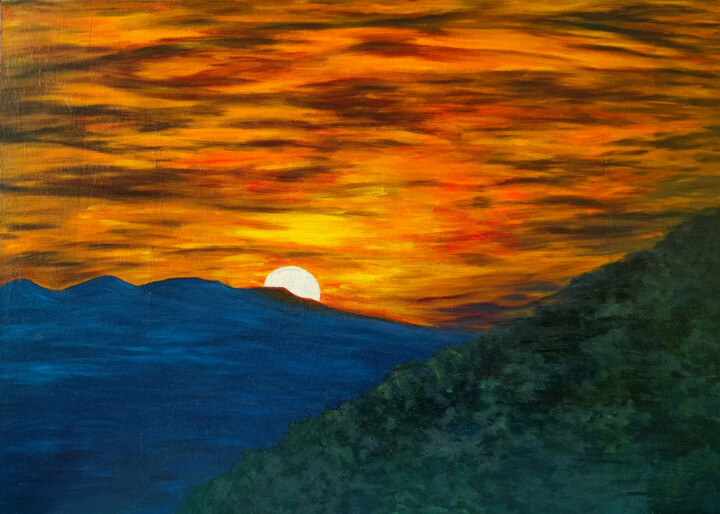 Painting titled "Fire Light" by Livia Doina Stanciu, Original Artwork, Oil Mounted on Wood Stretcher frame