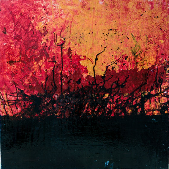 Painting titled "Le Feu dans la Forêt" by Liza Alburquerque, Original Artwork, Acrylic