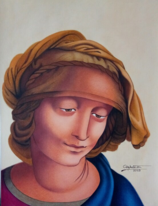 Ζωγραφική με τίτλο "Tête de Saint Anne…" από Odiphate Badila, Αυθεντικά έργα τέχνης, Παστέλ