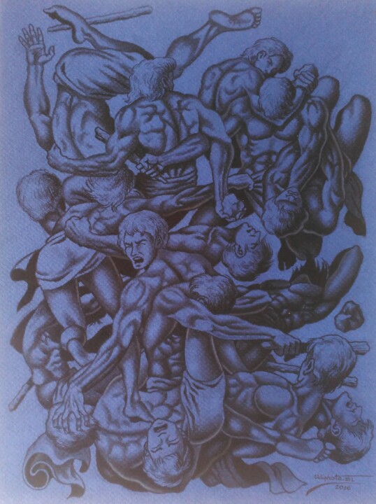 Pintura titulada "LE COMBAT SPIRITUEL…" por Odiphate Badila, Obra de arte original, Pastel