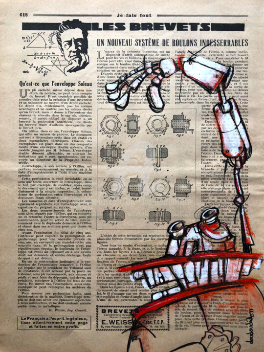 Dibujo titulada "Systeme de boulons" por Loic Tarin (Doudoudidon), Obra de arte original, Lápiz