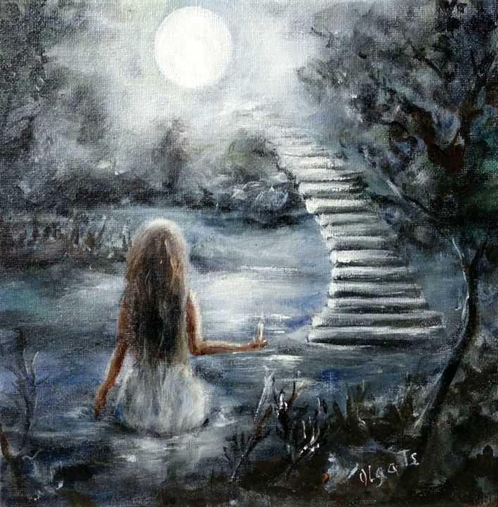 Painting titled ""Stairway to Heaven…" by Olga Tsyhypko, Original Artwork, Acrylic Mounted on Wood Stretcher frame