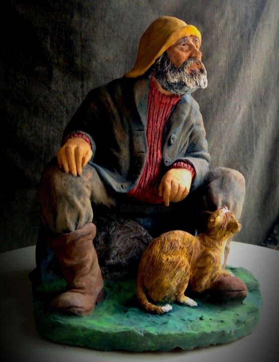 Scultura intitolato "the fisherman" da Arley Lopes, Opera d'arte originale, Ceramica