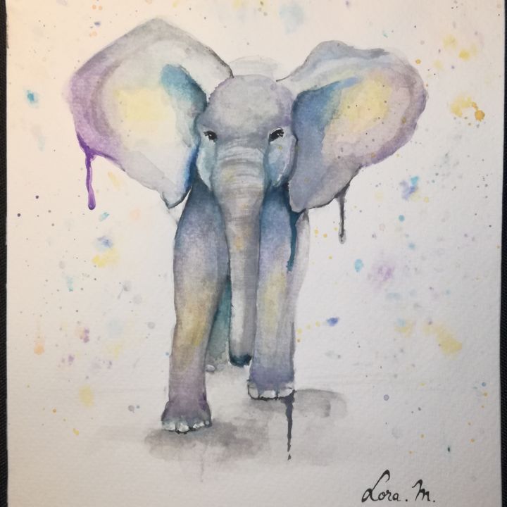Peinture intitulée "Éléphant" par Lora, Œuvre d'art originale, Aquarelle