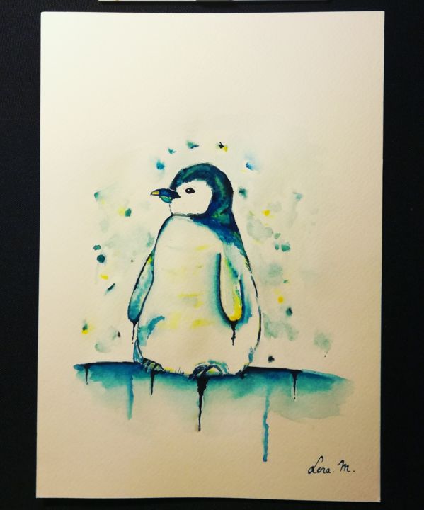 Peinture intitulée "Pingouin" par Lora, Œuvre d'art originale