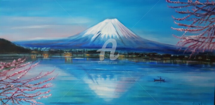 Pintura titulada "Reflejos Monte Fuji…" por Loubarca, Obra de arte original, Oleo Montado en Bastidor de camilla de madera