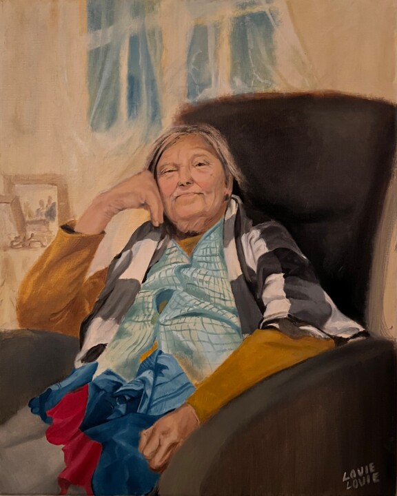 Pintura intitulada "Grandma" por Louie Louie, Obras de arte originais, Óleo Montado em Armação em madeira