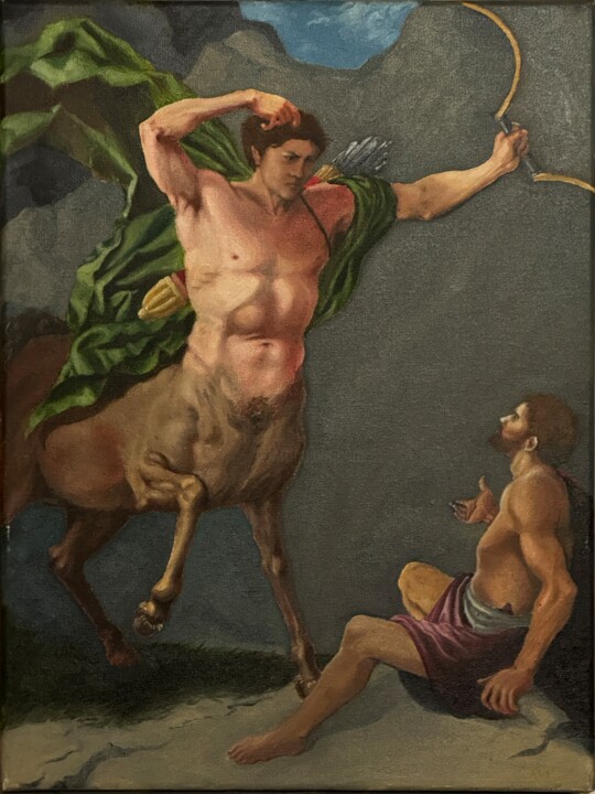 Pintura intitulada "Centaur" por Louie Louie, Obras de arte originais, Óleo Montado em Armação em madeira