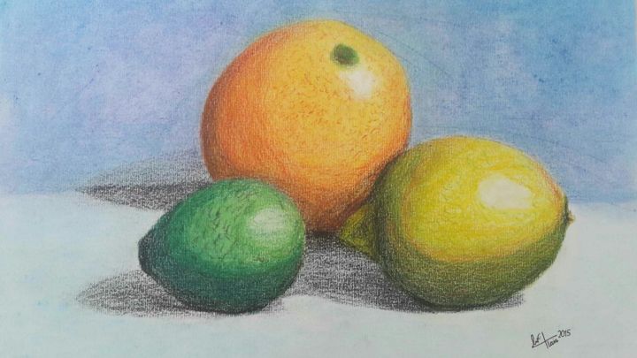 Drawing titled "Orange, lime and pe…" by Louis Lim Wen Wei, Original Artwork, Pastel