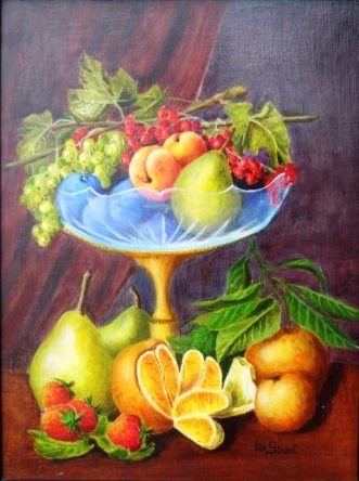 Painting titled "Coupe de fruits" by Lou Streel, Original Artwork, Oil