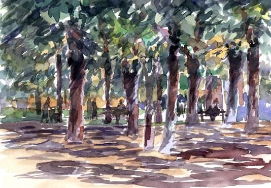 Malerei mit dem Titel "Chestnut Grove in L…" von Lowell Richardson, Original-Kunstwerk, Öl