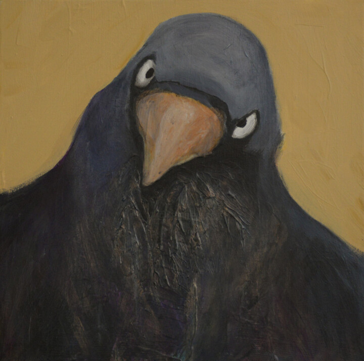 Peinture intitulée "Raven" par Lu Meng, Œuvre d'art originale, Acrylique Monté sur Panneau de bois