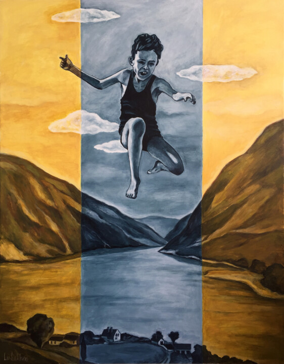 Painting titled "FLIGHT РАRT 2" by Lu Sakhno, Original Artwork, Acrylic Mounted on Wood Stretcher frame