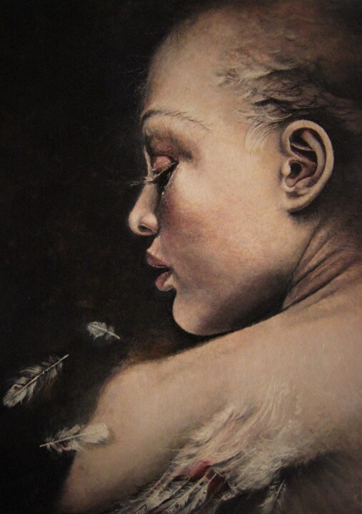 Картина под названием "Fluff" - Ľubomír Sinčák, Подлинное произведение искусства, Масло Установлен на Деревянная рама для но…