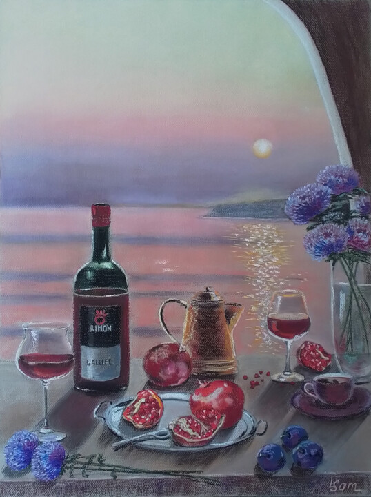 Malerei mit dem Titel "Sunset still life b…" von Liubov Samoilova, Original-Kunstwerk, Pastell