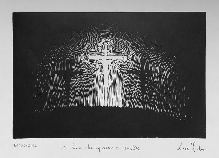 Prenten & gravures getiteld "La luce che squarci…" door Luca Federici, Origineel Kunstwerk, Linosnede