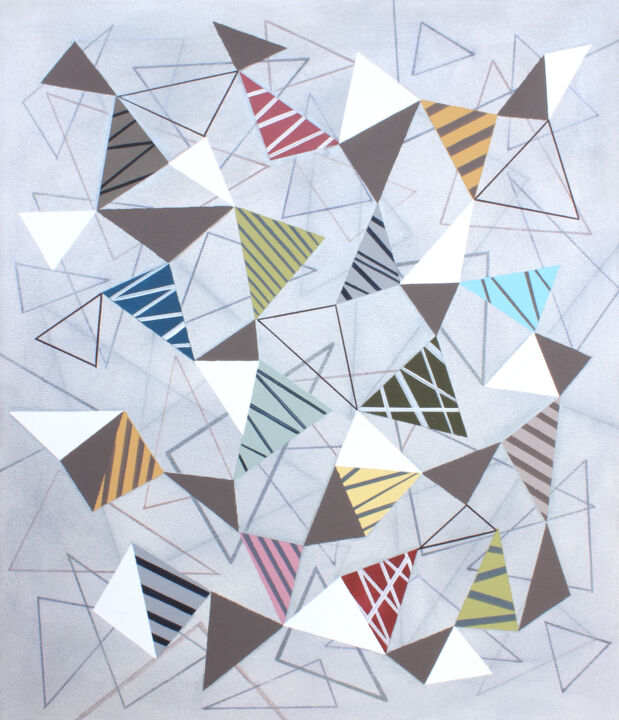 Malarstwo zatytułowany „Triangles 8” autorstwa Lucie Jirků, Oryginalna praca, Akryl Zamontowany na Drewniana rama noszy