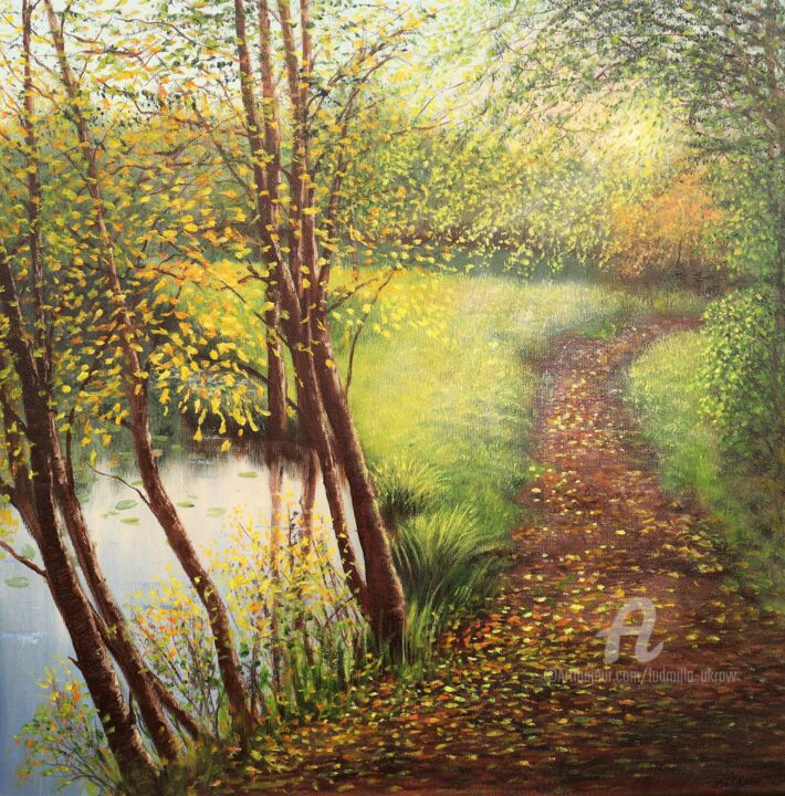 제목이 "On autumnal pond"인 미술작품 Ludmilla Ukrow로, 원작, 기름