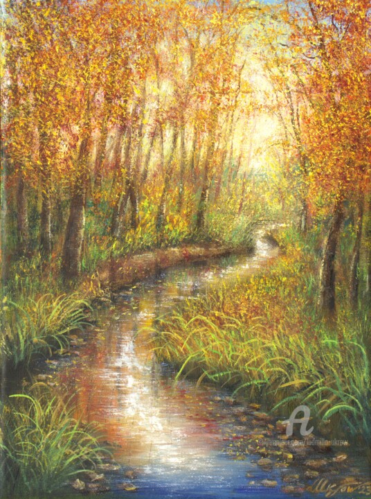"Autumnal forest wit…" başlıklı Tablo Ludmilla Ukrow tarafından, Orijinal sanat, Petrol