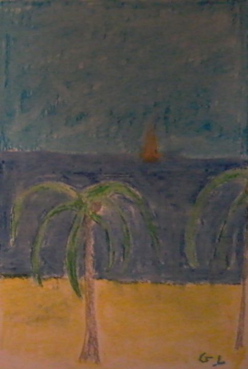Disegno intitolato "la plage du paradis" da Ludovic Grumel, Opera d'arte originale, Matita Montato su Telaio per barella in…