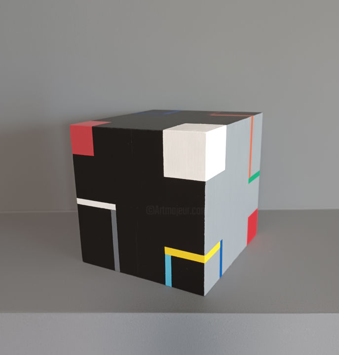 Sculpture intitulée "Cube J" par Luis Medina, Œuvre d'art originale, Bois