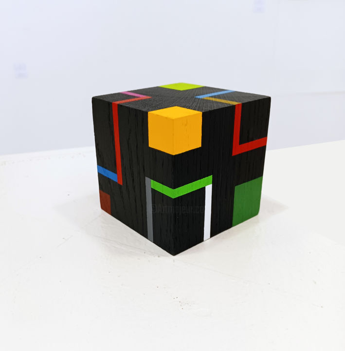 Sculpture intitulée "Cube f" par Luis Medina, Œuvre d'art originale, Bois