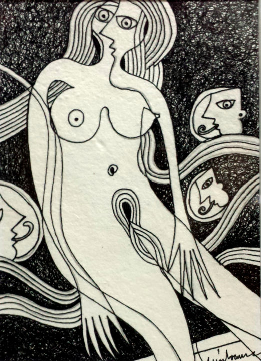 Dibujo titulada "Mulher desejada" por Luís Soares, Obra de arte original, Tinta