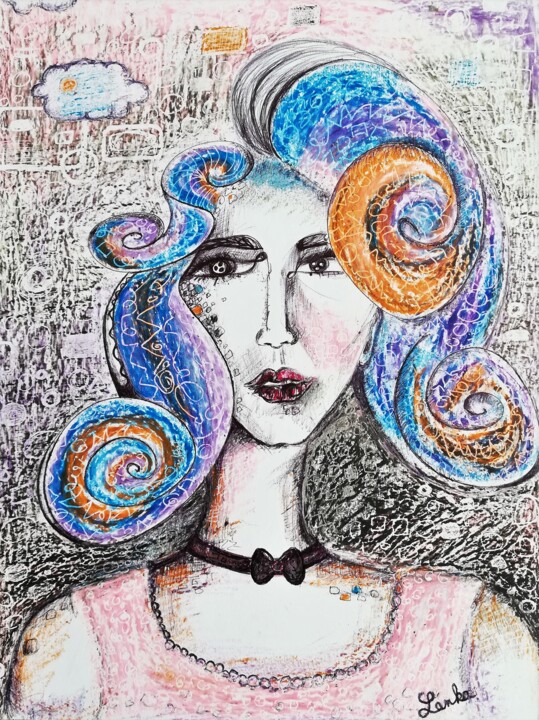Rysunek zatytułowany „Madam's hair” autorstwa Lenka Urbanikova, Oryginalna praca, Pastel