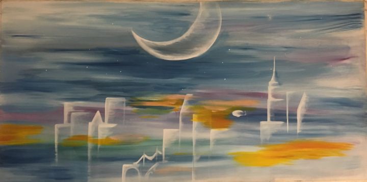 Painting titled "NY sky" by Alexa Healey, Original Artwork, Oil