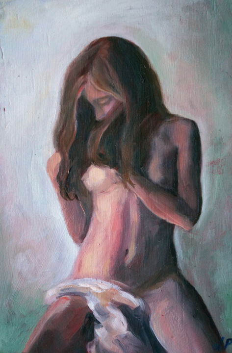 Schilderij getiteld "Nude #6" door Lydia Pepin, Origineel Kunstwerk, Olie