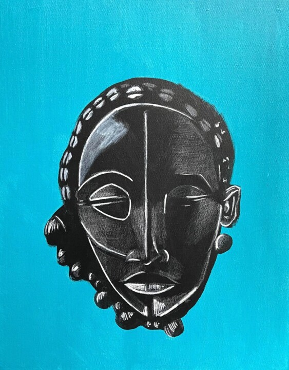 Painting titled "Masque Africain N01" by Lylo, Original Artwork, Acrylic