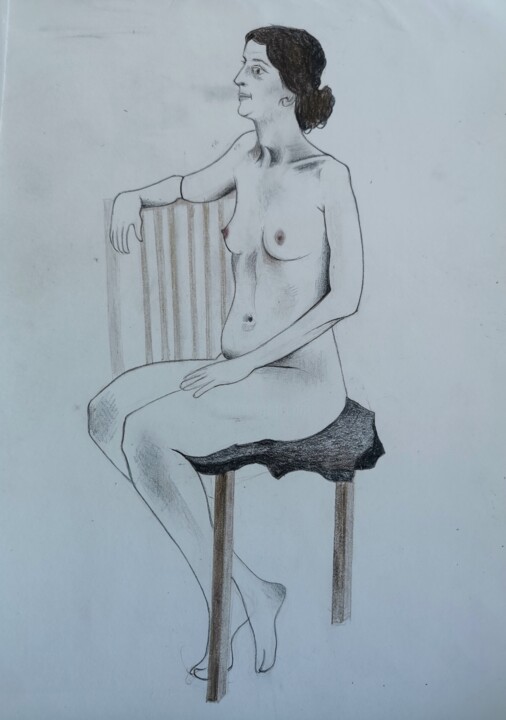 Pittura intitolato "Nude female, sitting" da Lynda Rosemarie Stevens, Opera d'arte originale, Matita