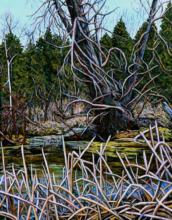 Peinture intitulée "twisted-tree-by-lyn…" par Lynden Cowan, Œuvre d'art originale, Huile