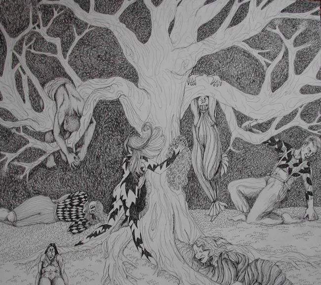 Dibujo titulada "Wild wood" por Lynn Mackenzie, Obra de arte original