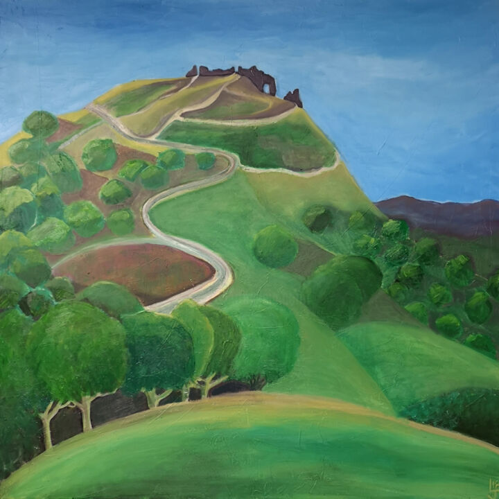 Pittura intitolato "Castell Dinas Bran…" da Lynne D Field, Opera d'arte originale, Olio
