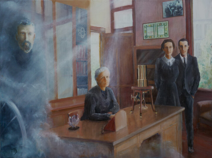 Painting titled "Famille Curie" by M Batté Gauthier (M B), Original Artwork, Oil