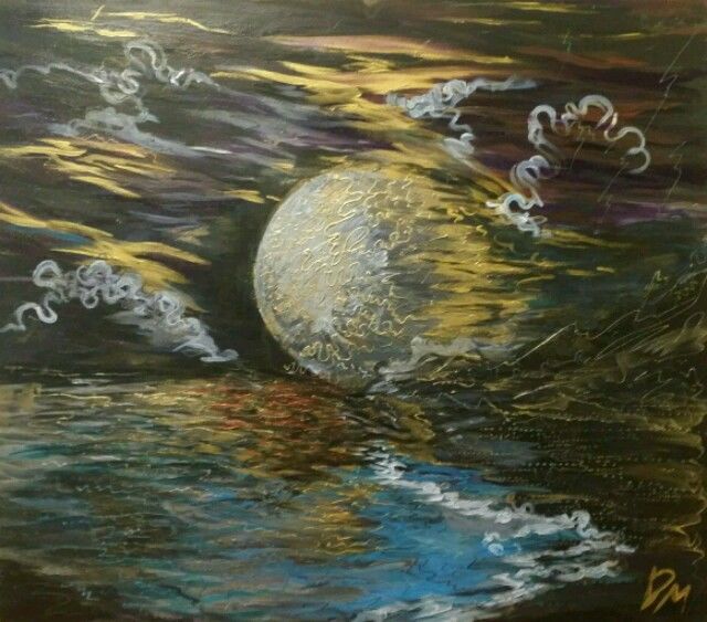 Painting titled "Space moon" by Diana Mur, Original Artwork, Acrylic