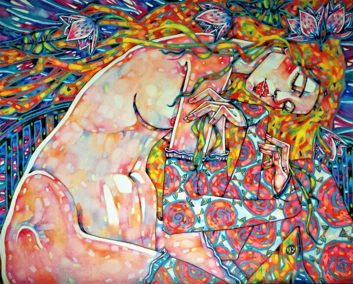 Painting titled "Девушка и её мечты" by Marusya Dram, Original Artwork, Oil