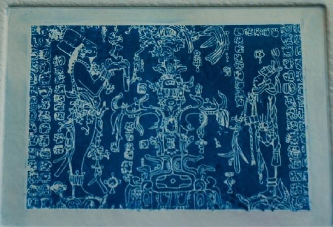 Gravures & estampes intitulée "Lápida Maya" par José Manuel Alvarado Cárdenas, Œuvre d'art originale, Gravure