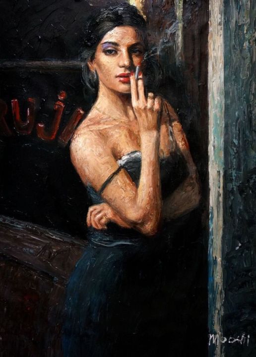 Painting titled "portrait jeune femm…" by Ju Baiz, Original Artwork, Acrylic
