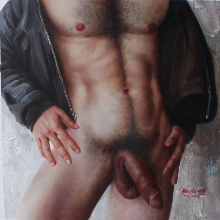 Peinture intitulée "hommes nu de face t…" par Ju Baiz, Œuvre d'art originale, Huile