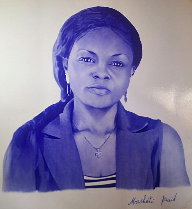 Drawing titled "Ernestine Nadia Por…" by Machété Braid, Original Artwork, Ballpoint pen Mounted on Wood Stretcher frame