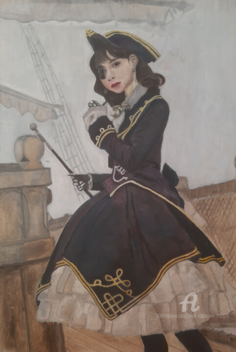 Schilderij getiteld "Pirate girl" door Madi Kabdenov, Origineel Kunstwerk, Olie