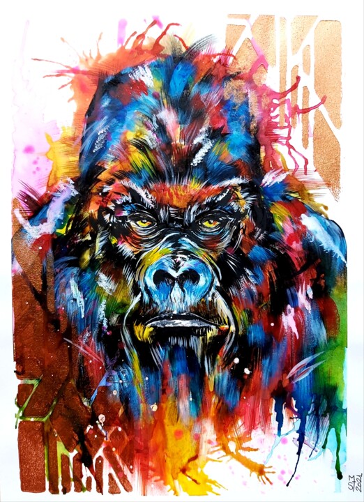 「gorilla」というタイトルの絵画 Mag Et Stef Gransagne (Mag et Stef - Les Quatre Mains)によって, オリジナルのアートワーク, アクリル
