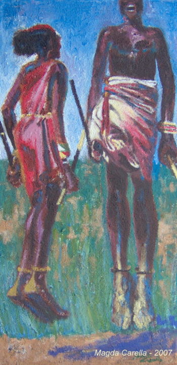 「Danza Masai 2」というタイトルの絵画 Magda Carellaによって, オリジナルのアートワーク, オイル