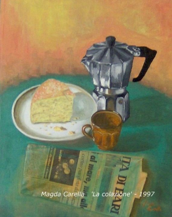 Ζωγραφική με τίτλο "La colazione" από Magda Carella, Αυθεντικά έργα τέχνης, Λάδι