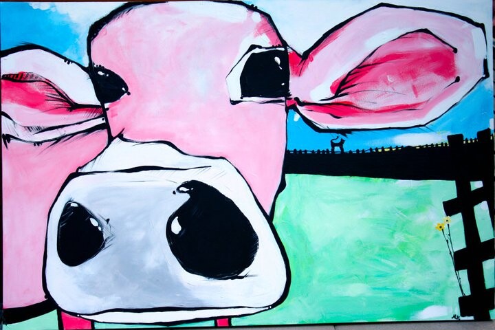 Картина под названием "Pink Cow" - Magdalena Macniallais, Подлинное произведение искусства