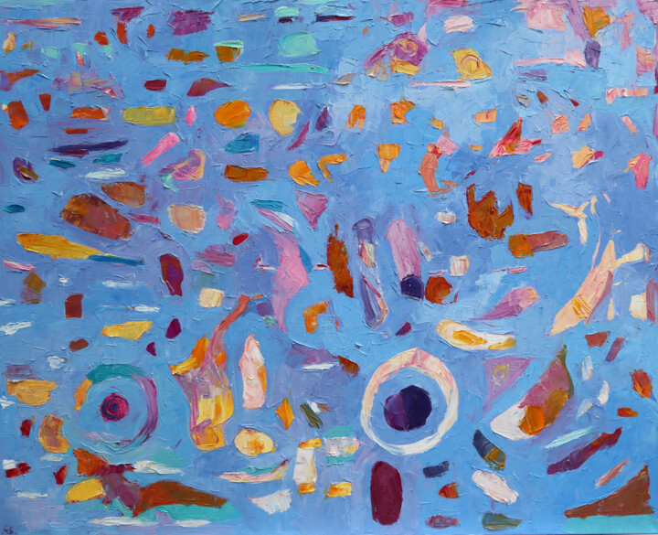 Pintura intitulada "Abstract light blue…" por Magdalena Walulik, Obras de arte originais, Óleo